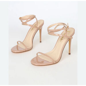 LULUS SIZE 10 Nude Patent Ankle Wrap High Heel Sandals